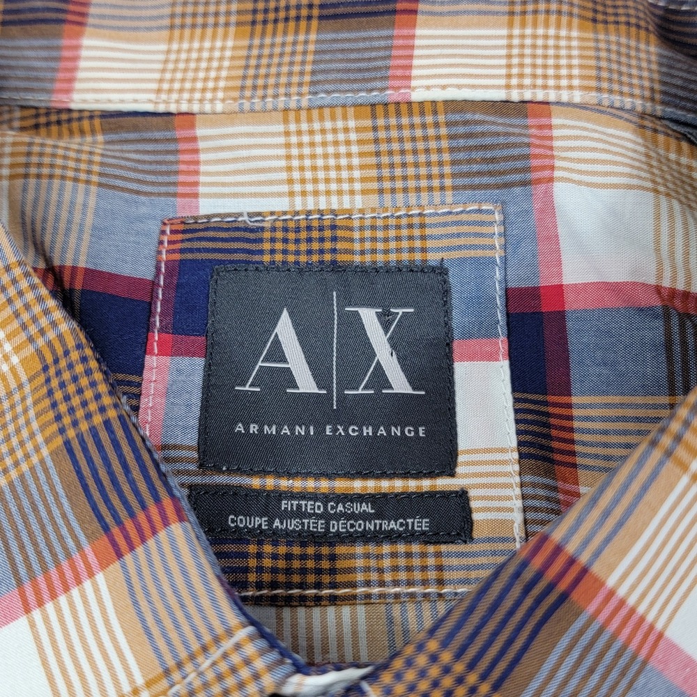 Armani Exchange AX Men Plaid Fitted Casual Long Sleeve Button Up Shirt Sz Large